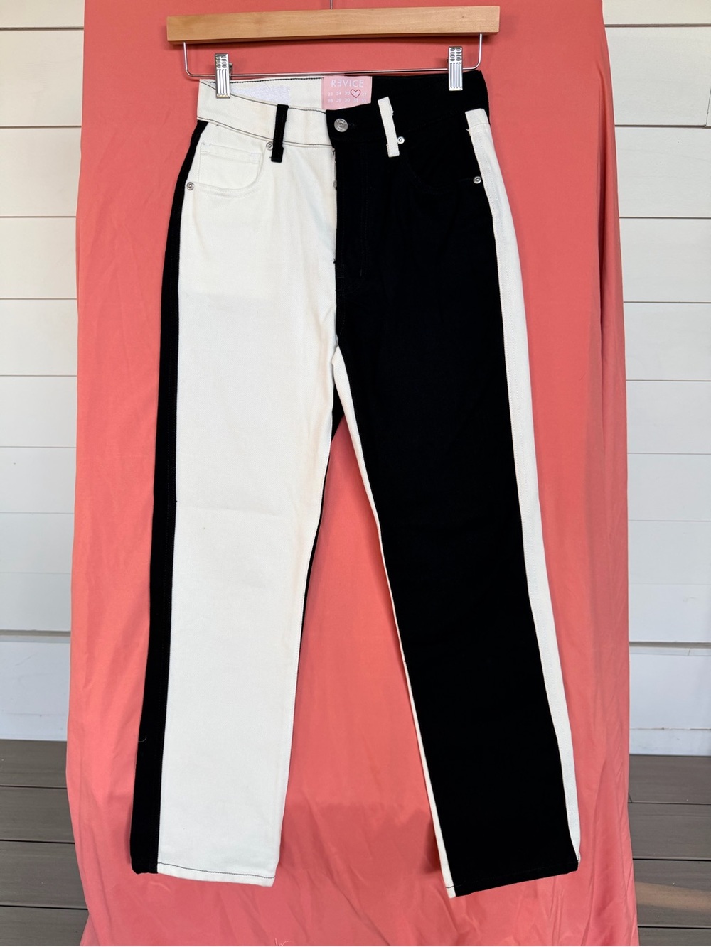 REVICE Yin Yang Black White Split Leg Jeans Colorblock Y2K Size 26